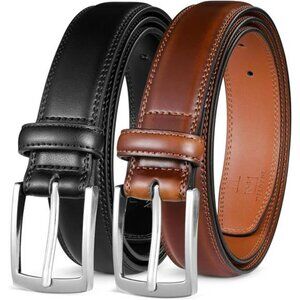 Mens Leather Dress Belt 2 Pack Genuine Handmade Belts for Work or Casual
